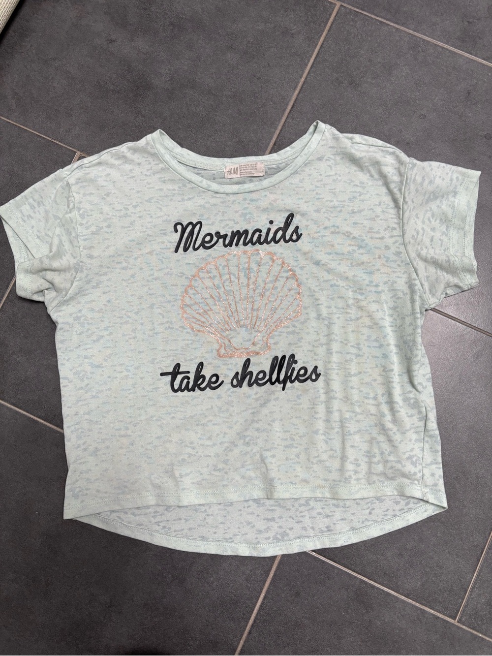 H&M Kids Mint 'Mermaids Take Shellfies' Burnout Cropped Tee
